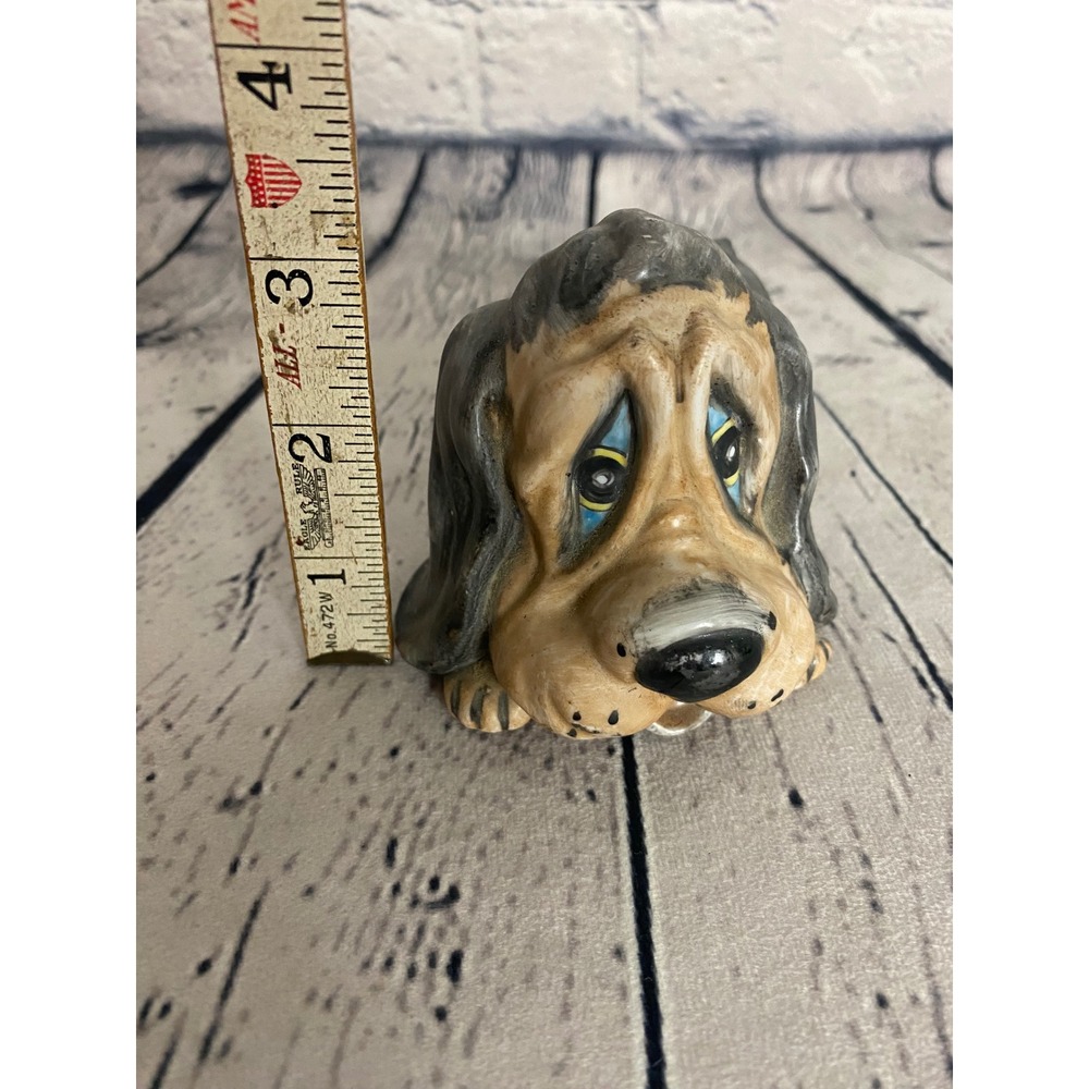 Vintage Ceramic‎ Basset Hound Dog Figurine Sad Eyes Brown Black 3"x5" Figurine - Picture 7 of 8